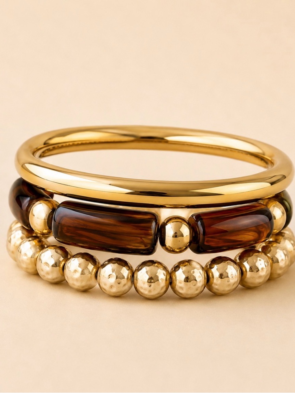 Gold-Tone and Brown Stackable Bracelet Set